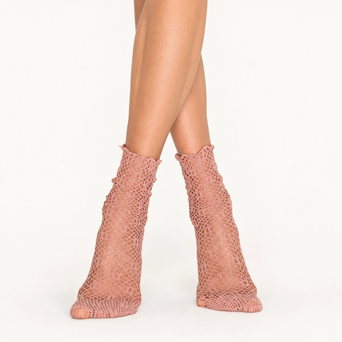 person wearing baggy nude coloured quarter length socks lace inspired