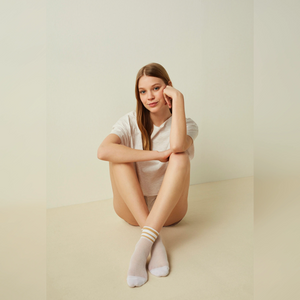 White and beige open-weave socks