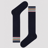 navy knee high socks with coloured stripes